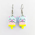 boucles d’oreilles chat kawaii glace bleu et jaune pour enfant en acier inoxydable