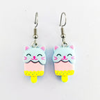 boucles d’oreilles chat kawaii glace bleu et jaune pour enfant en acier inoxydable