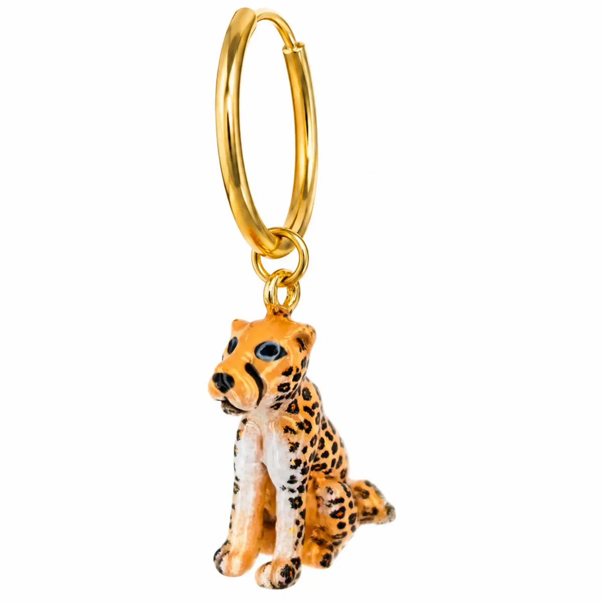 Créole dorée personnalisable avec charm guépard émaillé orange et noir