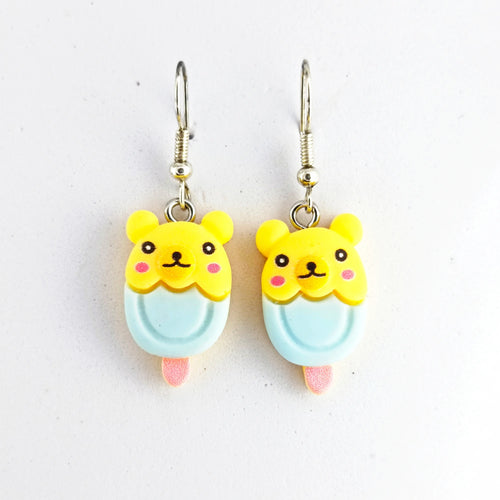 boucles d’oreilles ourson kawaii glace jaune pour enfant en acier inoxydable