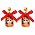 Boucles d’oreilles chat kawaii Alba Roja à fleur rouge, vue packshot