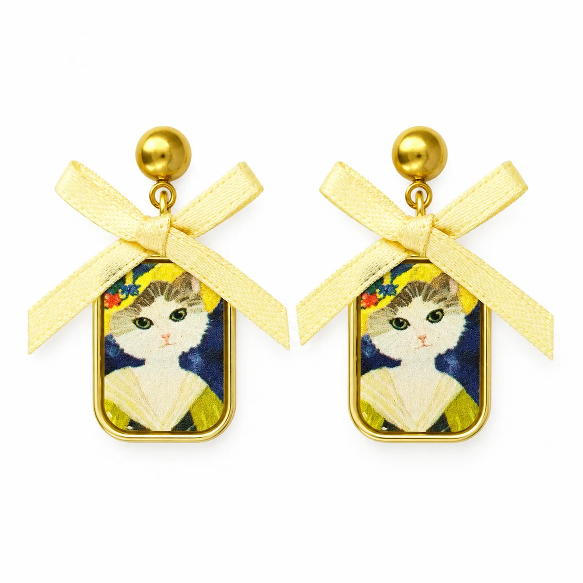 Boucles d’oreilles chat kawaii Mabel Ivory style victorien, vue packshot
