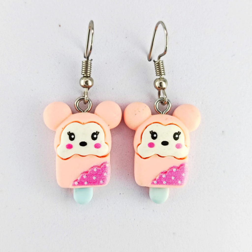 boucles d’oreilles souris kawaii glace rose pour enfant en acier inoxydable