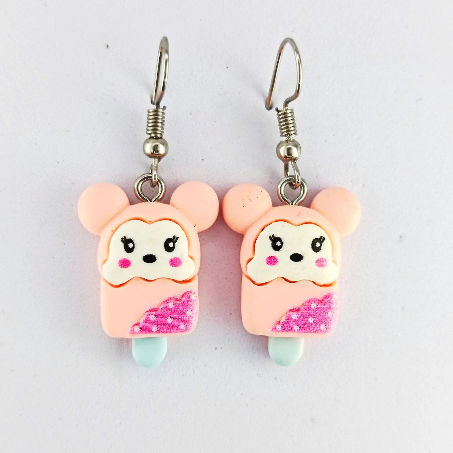 boucles d’oreilles souris kawaii glace rose pour enfant en acier inoxydable