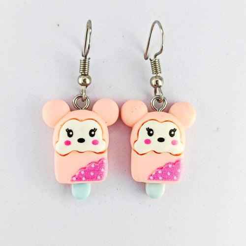 boucles d’oreilles souris kawaii glace rose pour enfant en acier inoxydable