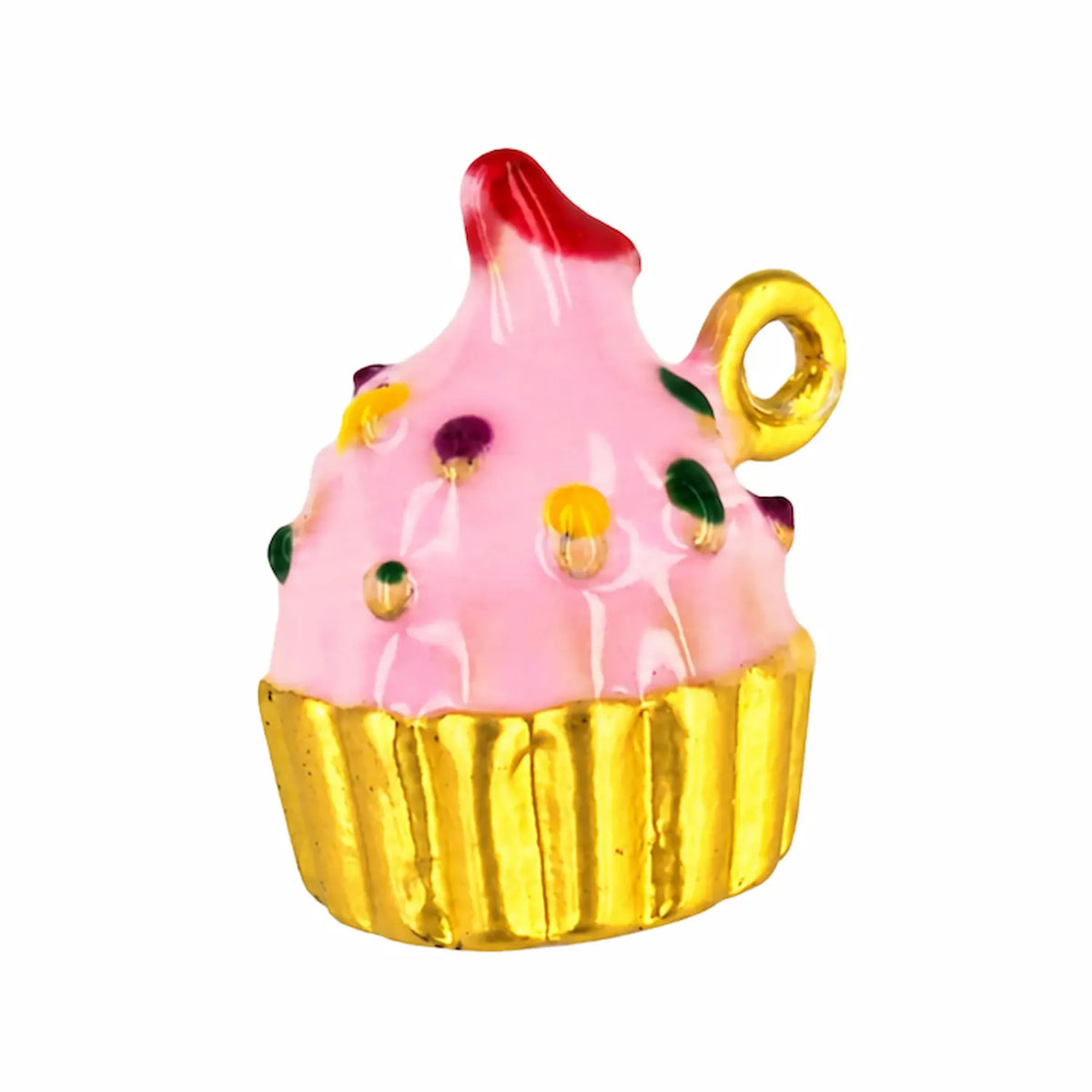 Charm cupcake rose multicolore et doré Poppy, packshot sur fond blanc