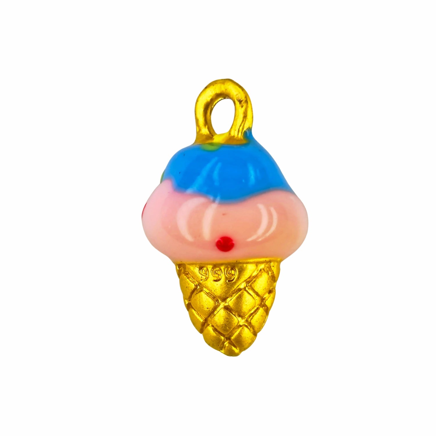 détail charm glace kawaii doré avec finitions brillantes et couleurs pastel