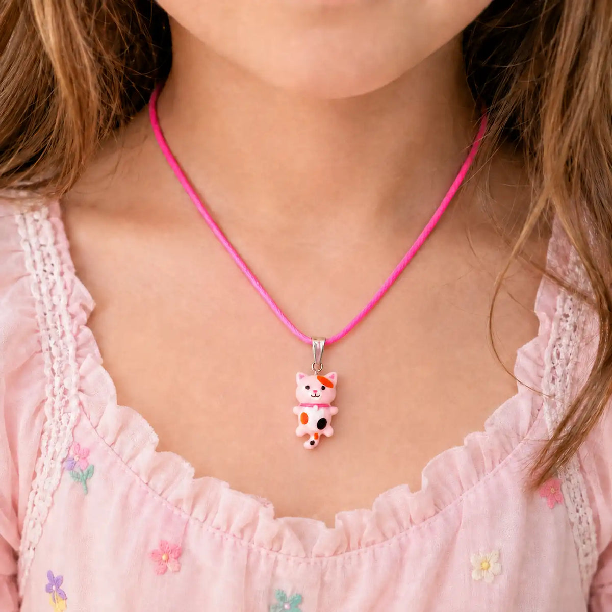 Confetti the tricolor pink cat 💗🐱 | kawaii cat children's necklace