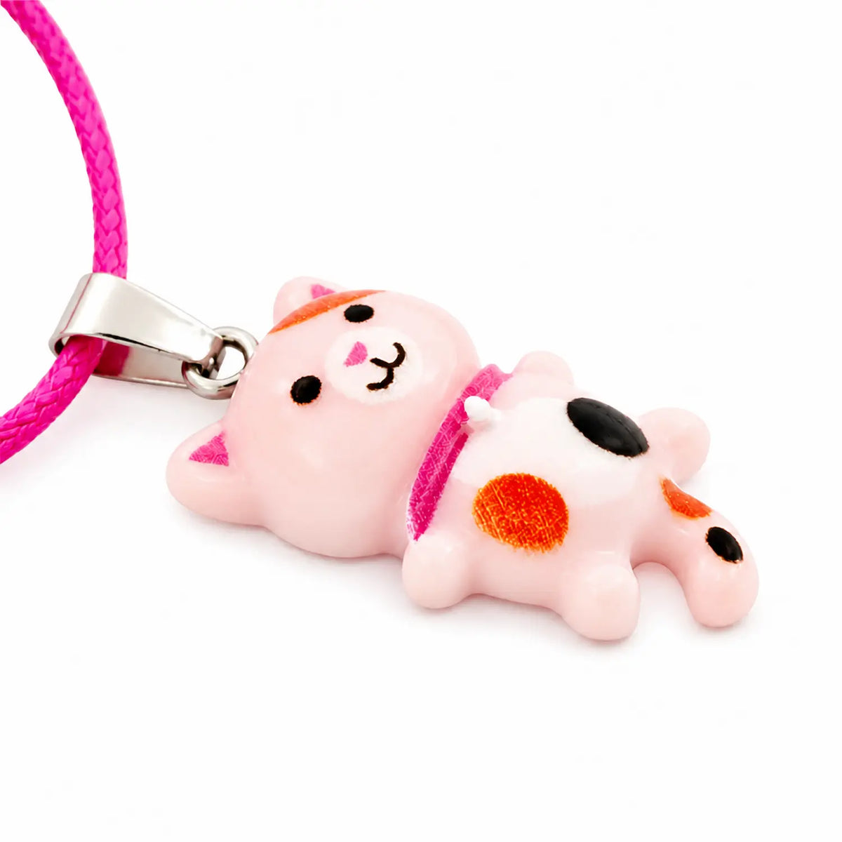 détail du pendentif chat rose tricolore Confetti