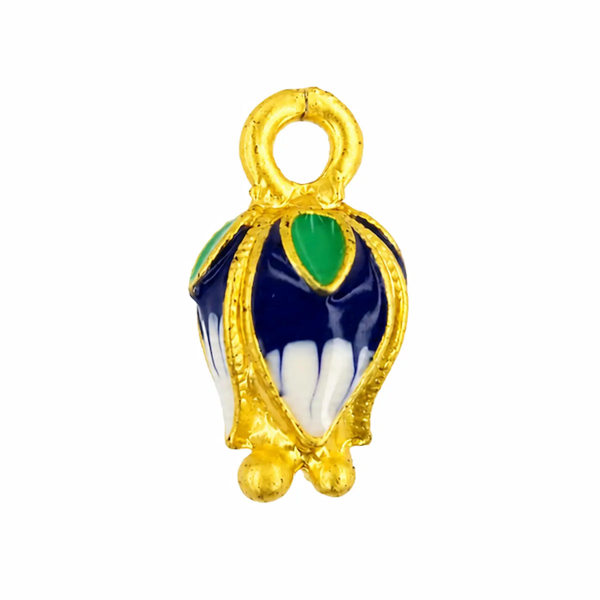 Charm fleur bleue, blanche et verte Nami sur fond blanc